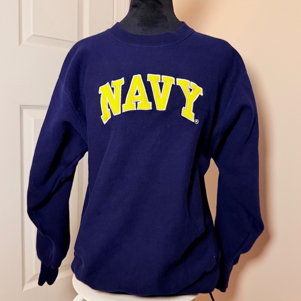 VTG Steve & Barry's Football Crewneck Sweatshirt Navy Cotton Size XS Unisex